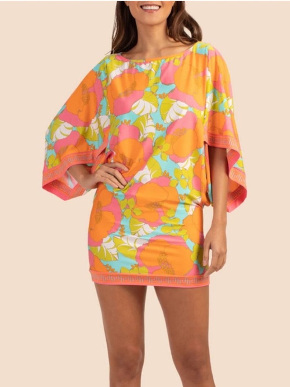 Trina Turk | Playa De Flor Tropical Floral Print Tunic Coverup Mini Dress (M)